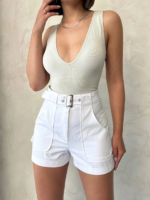 Kemer detaylı gabardin şort beyaz s25289 - Görsel 5