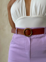 Kemerli gabardin şort lila s25735 - Görsel 7