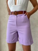 Kemerli gabardin şort lila s25735 - Görsel 5