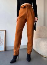 Kendinden kemerli triko pantolon camel - Görsel 4