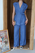 Keten yelek pantolon takım indigo pt - Görsel 6