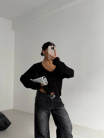 Küçük düğmeli küçük örgülü triko hırka siyah - Görsel 2