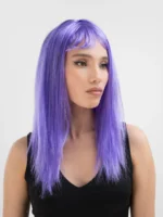 Lila Renk Uzun Düz Parti Peruğu - 60 cm Sentetik - Görsel 3