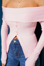 Madonna Yaka Düğmeli Bluz pembe - Görsel 3