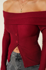 Madonna Yaka Düğmeli Bluz bordo - Görsel 3