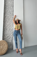Mom fit bıyık kar yı jeans pantolon koyu mavi