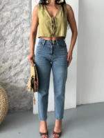 Mom fit bıyık kar yı jeans pantolon koyu mavi - Görsel 5