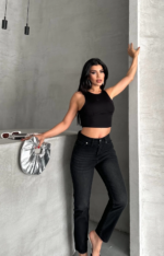 Mom fit enzim bıyıklı taş yı jeans pantolon siyah - Görsel 4