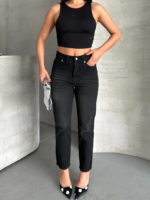 Mom fit enzim bıyıklı taş yı jeans pantolon siyah - Görsel 5