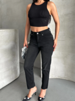 Mom fit enzim bıyıklı taş yı jeans pantolon siyah - Görsel 6