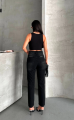 Mom fit enzim bıyıklı taş yı jeans pantolon siyah - Görsel 3