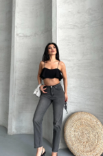 Mom fit enzim taş yı jeans pantolon füme - Görsel 2
