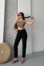 Mom fit enzim taş yı jeans pantolon siyah - Görsel 4