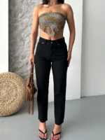 Mom fit enzim taş yı jeans pantolon siyah - Görsel 6