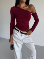 Omuz detaylı kollu bluz bordo - Görsel 4