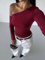 Omuz detaylı kollu bluz bordo - Görsel 2