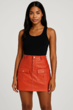 Önden iki cepli deri etek tcu h240040