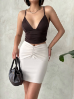 Önü büzgülü etek bej s24222 - Görsel 6