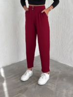 örme krep pantolon çift düğmeli - Görsel 5