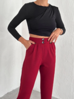 örme krep pantolon çift düğmeli - Görsel 4