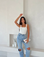 Ottoman toka askılı bluz beyaz s4194 - Görsel 4