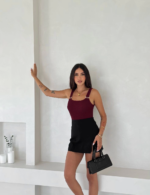 Ottoman toka askılı bluz bordo s4194 - Görsel 3