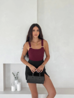 Ottoman toka askılı bluz bordo s4194 - Görsel 6