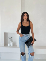 Ottoman toka askılı bluz siyah s4194 - Görsel 2