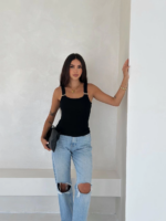 Ottoman toka askılı bluz siyah s4194 - Görsel 3