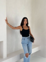 Ottoman toka askılı bluz siyah s4194 - Görsel 5