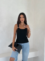 Ottoman toka askılı bluz siyah s4194 - Görsel 6
