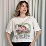 Oversize Beyaz baskılı crop tişört