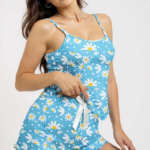 Baskılı Mavi Askılı Şortlu Pijama