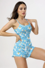 Baskılı Mavi Askılı Şortlu Pijama - Görsel 2