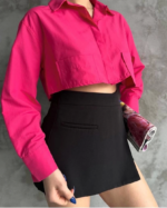 Poplin crop gömlek fuşya s3060 - Görsel 3