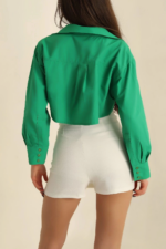 Poplin crop gömlek yeşil s3060 - Görsel 4