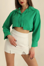Poplin crop gömlek yeşil s3060 - Görsel 3