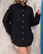 Relax fit keten gömlek siyah s255349 - Görsel 4