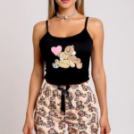 Ayıcık Desenli Askılı Şortlu Kadın Pijama