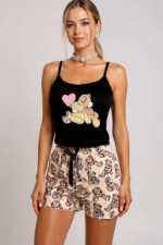 Ayıcık Desenli Askılı Şortlu Kadın Pijama - Görsel 3