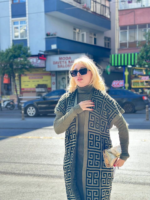 Siyah çizgi desenli elbiseli hırka triko takım haki - Görsel 2
