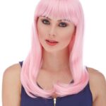Soft Pembe Uzun Düz Parti Peruğu - 60 cm
