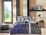 Lionel Lacivert 86 Tel Çift Kişilik Saten Nevresim