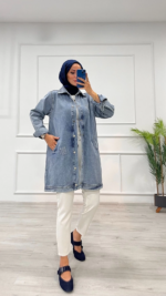 Taşlı tunik ceket kar yılı mavi - Görsel 3
