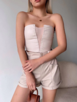 Tüllü deri crop bej w24615 - Görsel 2