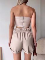 Tüllü deri crop bej w24615 - Görsel 5