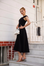 U yaka prenses elbise siyah s255101 - Görsel 4