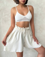 Volanlı keten şort bej s255058 - Görsel 4