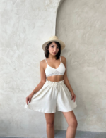 Volanlı keten şort bej s255058 - Görsel 6