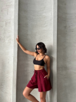 Volanlı keten şort bordo s255058 - Görsel 6